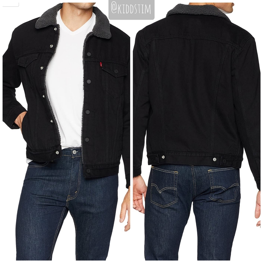 NWT • Levi's • Black sherpa corduroy trucker jacket mens XL trendy winter Coat